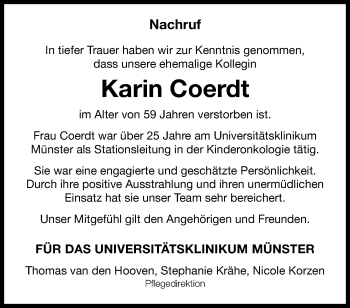 Anzeige von Karin Coerdt 