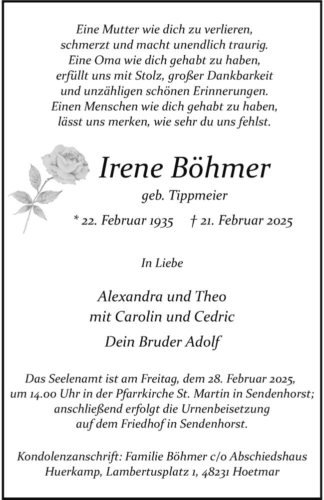  Traueranzeige für Irene Böhmer vom 25.02.2025 aus 