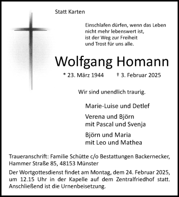Anzeige von Wolfgang Homann 