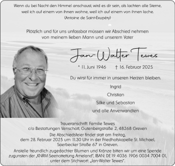 Anzeige von Jan-Walter Tewes 