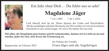 Anzeige von Magdalene Jäger 