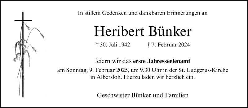  Traueranzeige für Heribert Bünker vom 01.02.2025 aus 