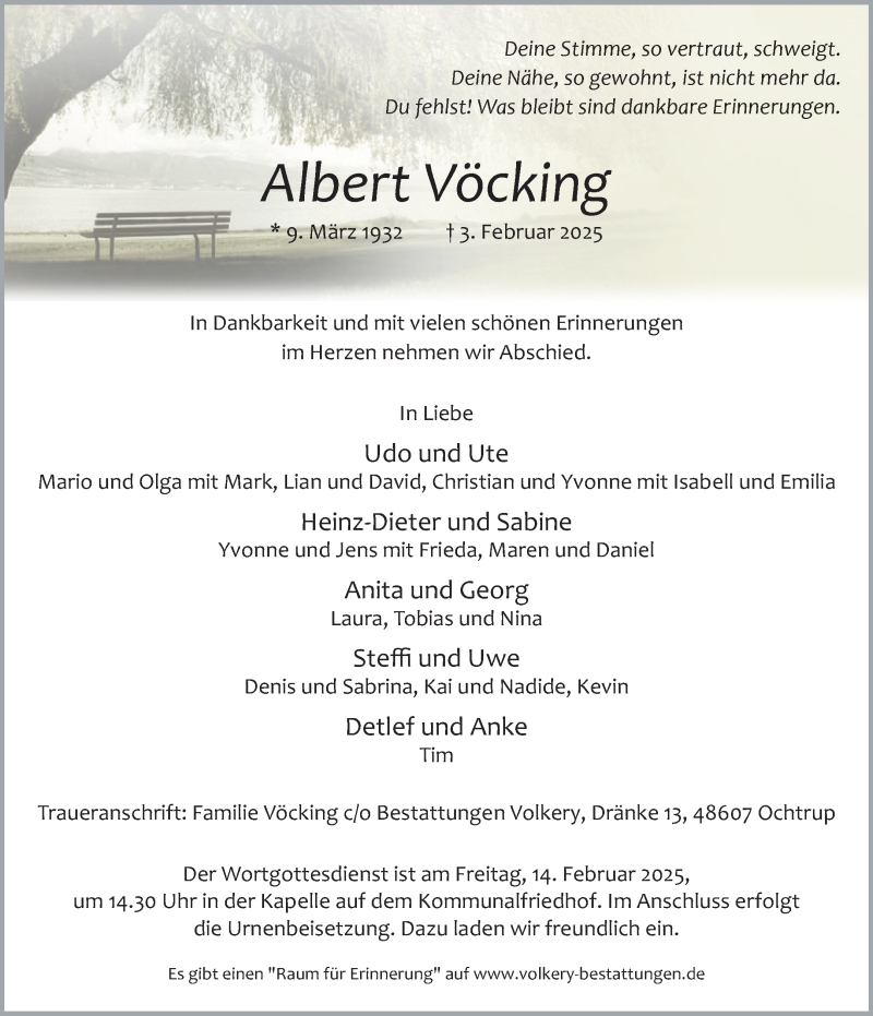  Traueranzeige für Albert Vöcking vom 05.02.2025 aus 