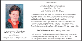 Anzeige von Margret Böcker 