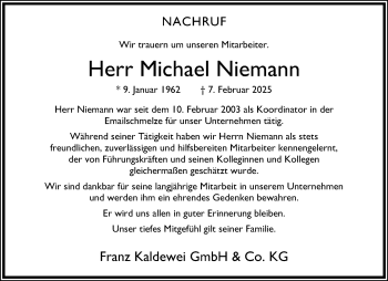 Anzeige von Michael Niemann 