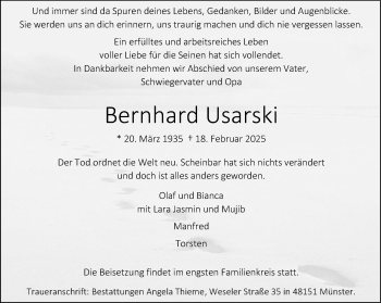 Anzeige von Bernhard Usarski 