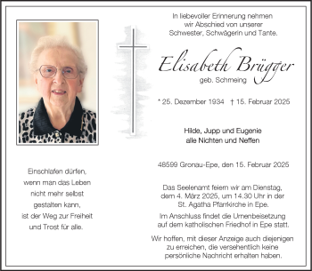 Anzeige von Elisabeth Brügger 