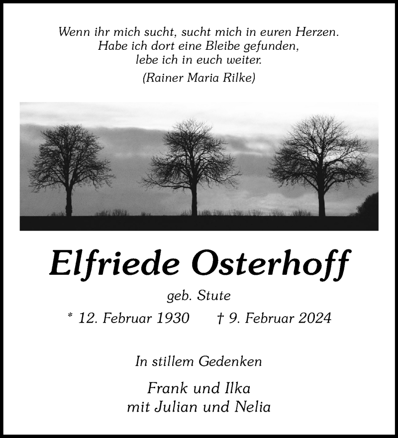  Traueranzeige für Elfriede Osterhoff vom 08.02.2025 aus 