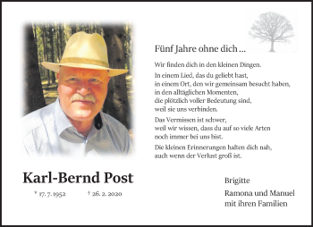 Anzeige von Karl-Bernd Post 