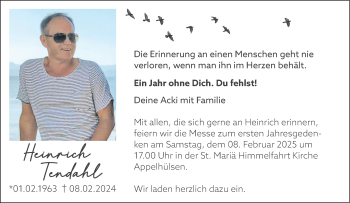 Anzeige von Heinrich Tendahl 