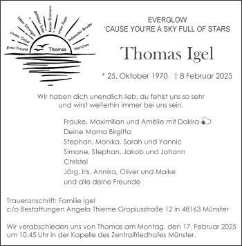 Anzeige von Thomas Igel 