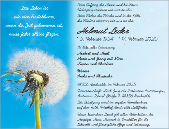 Anzeige von Helmut Leder 