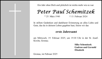 Anzeige von Peter Paul Schemitzek 