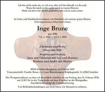 Anzeige von Inge Brune 