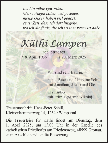 Anzeige von Käthi Lampen 