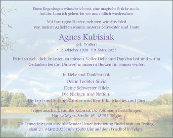 Anzeige von Agnes Kubisiak 