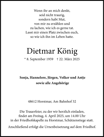 Anzeige von Dietmar König 