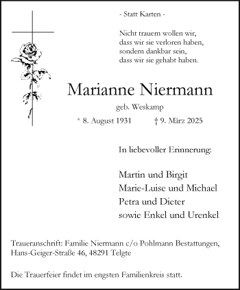 Anzeige von Marianne Niermann 