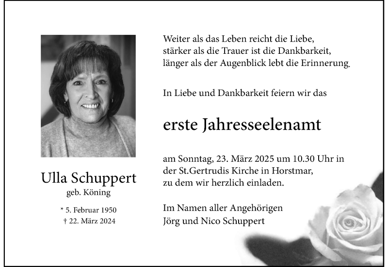 Traueranzeige für Ulla Schuppert vom 22.03.2025 aus 
