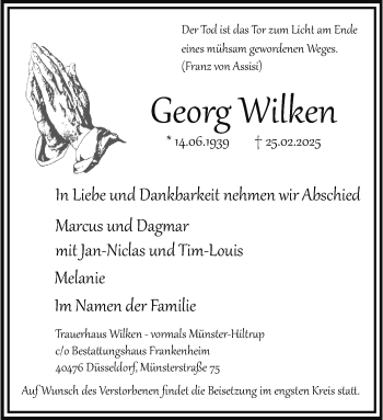 Anzeige von Georg Wilken 