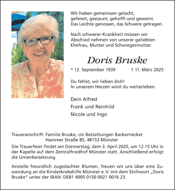Anzeige von Doris Bruske 