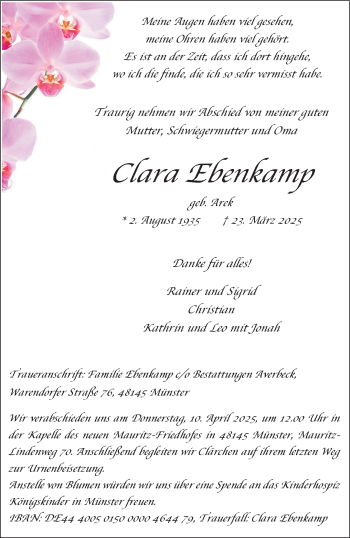 Anzeige von Clara Ebenkamp 