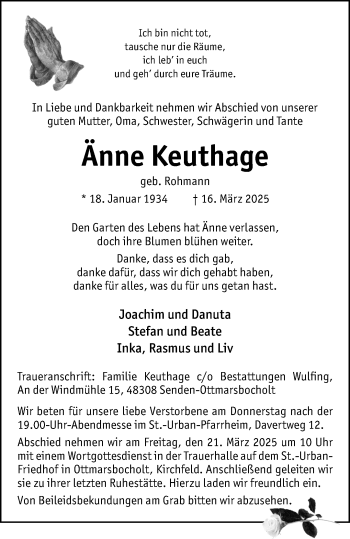 Anzeige von Änne Keuthage 