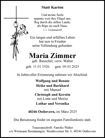 Anzeige von Maria Zimmer 