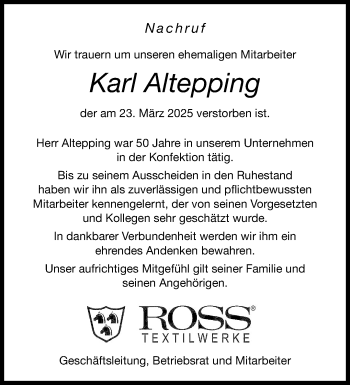 Anzeige von Karl Altepping 