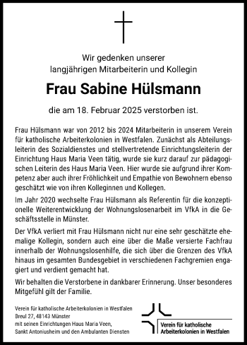 Anzeige von Sabine Hülsmann 