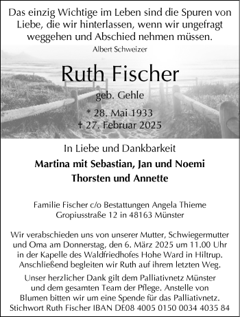 Anzeige von Ruth Fischer 