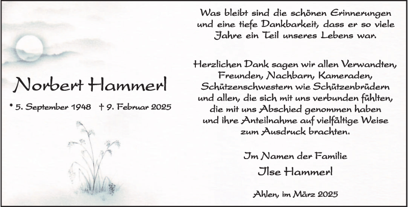  Traueranzeige für Norbert Hammerl vom 15.03.2025 aus 