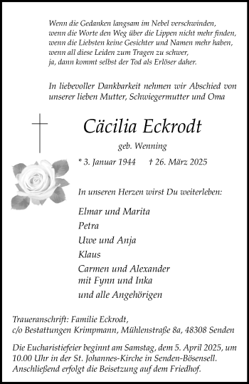 Anzeige von Cäcilia Eckrod 