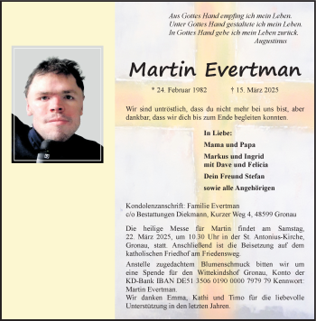 Anzeige von Martin Evertman 