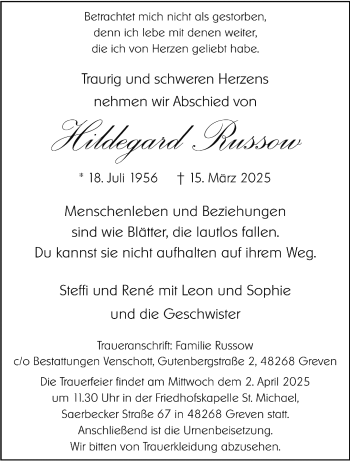 Anzeige von Hildegard Russow 