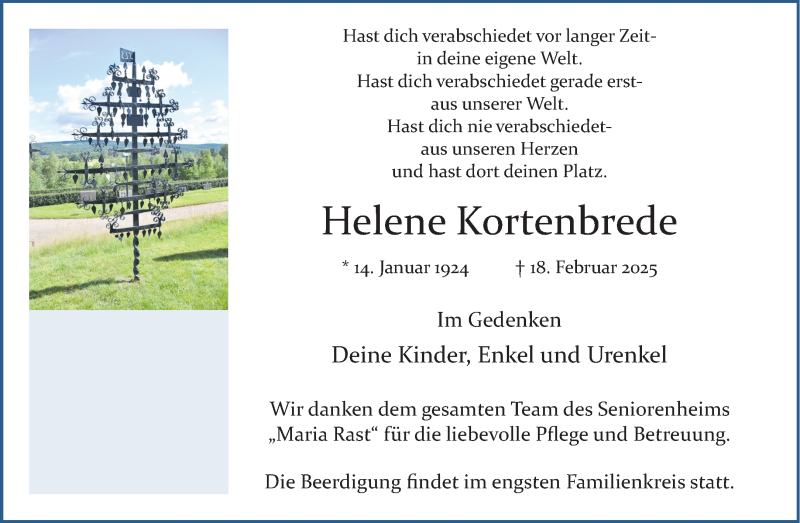  Traueranzeige für Helene Kortenbrede vom 01.03.2025 aus 