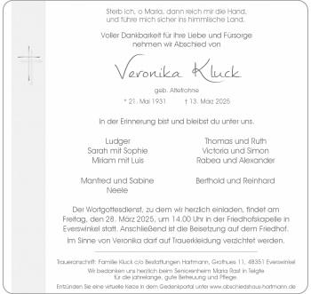 Anzeige von Veronika Kluck 