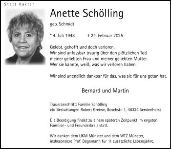 Anzeige von Anette Schölling 