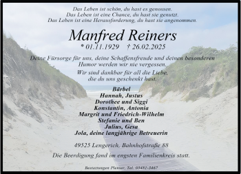 Anzeige von Manfred Reiners 