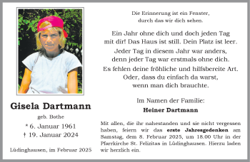 Anzeige von Gisela Dartmann 