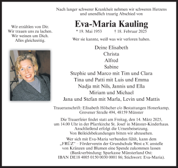 Anzeige von Eva-Maria Kauling 