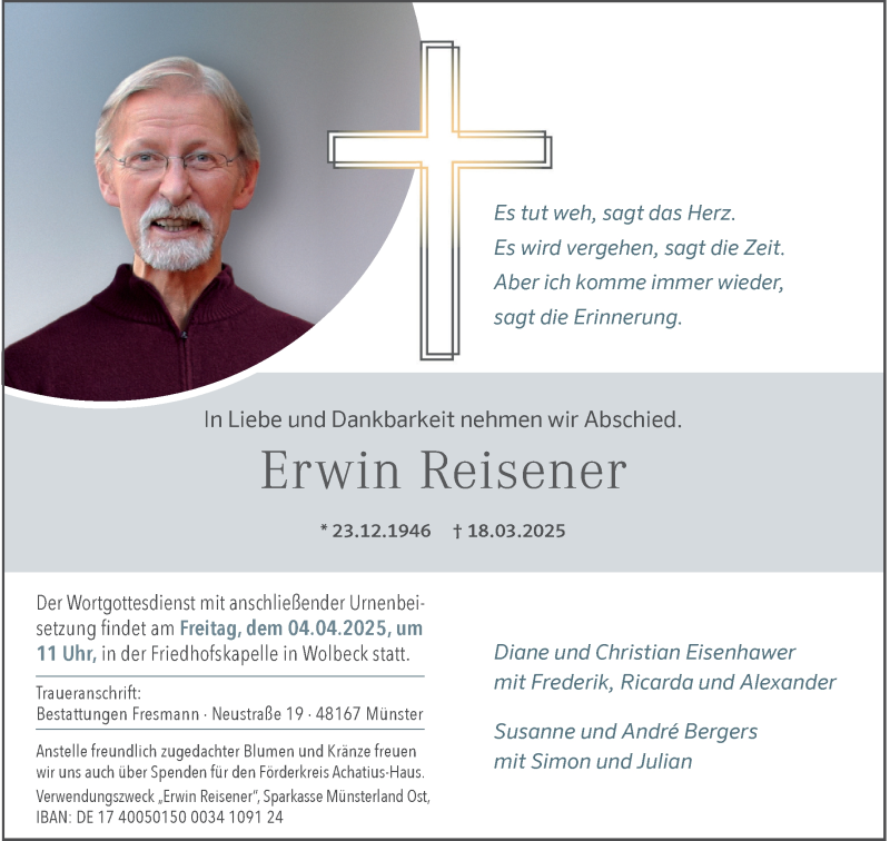  Traueranzeige für Erwin Reisener vom 29.03.2025 aus 