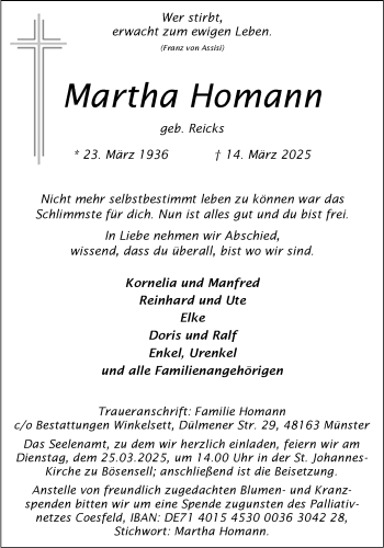 Anzeige von Martha Homann 
