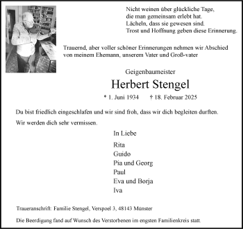 Anzeige von Herbert Stengel 