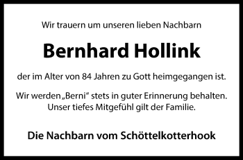 Anzeige von Bernhard Hollink 