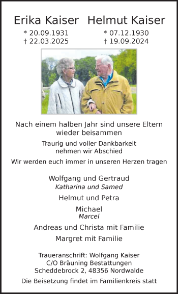 Anzeige von Erika Kaiser 