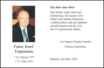 Anzeige von Franz Josef Erpenstein 