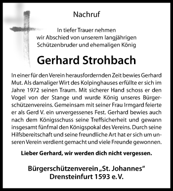 Anzeige von Gerhard Strohbach 