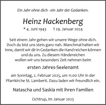 Anzeige von Heinz Hackenberg 