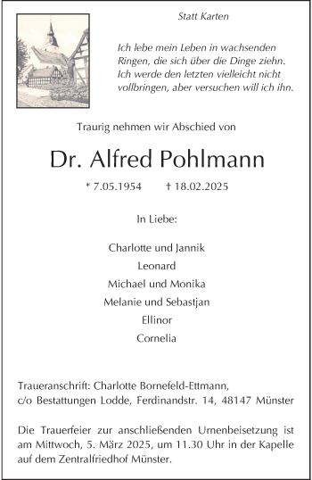Anzeige von Dr. Alfred Pohlmann 